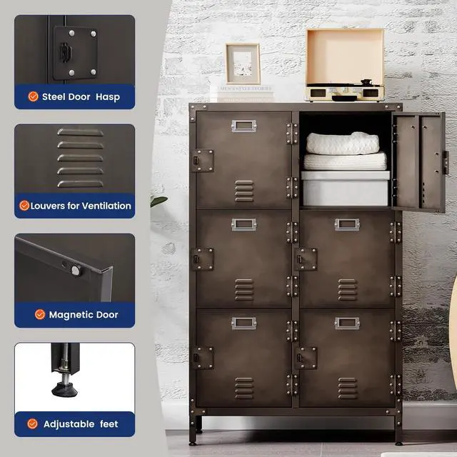 Alt view image 4 of 7 - Metal Locker with 6 Lockable Doors, Industrial Steel Storage Lockers for Employees - 47.3" Locker Storage Cabinets for School, Gym, Home, Office, Garage (6 Door)