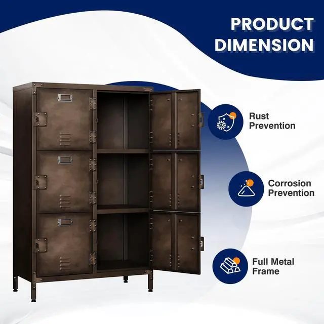 Alt view image 5 of 7 - Metal Locker with 6 Lockable Doors, Industrial Steel Storage Lockers for Employees - 47.3" Locker Storage Cabinets for School, Gym, Home, Office, Garage (6 Door)