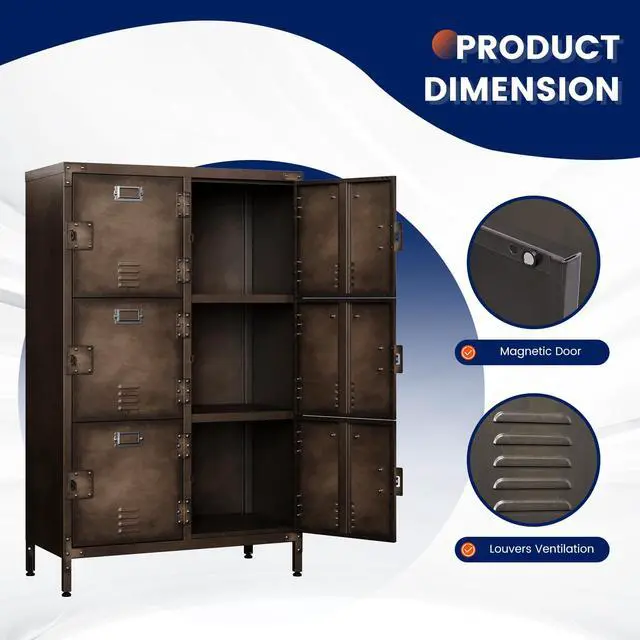 Alt view image 6 of 7 - Metal Locker with 6 Lockable Doors, Industrial Steel Storage Lockers for Employees - 47.3" Locker Storage Cabinets for School, Gym, Home, Office, Garage (6 Door)