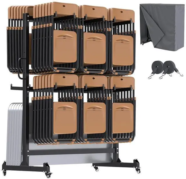 Main image of Folding Chair Rack, Folding Chair Dolly Chair Cart for 84 Chairs or 12 Tables, Heavy Duty 1080LBS Weight Capacity Storage Rack with Swivel Wheels, Holder and Weatherproof Cover