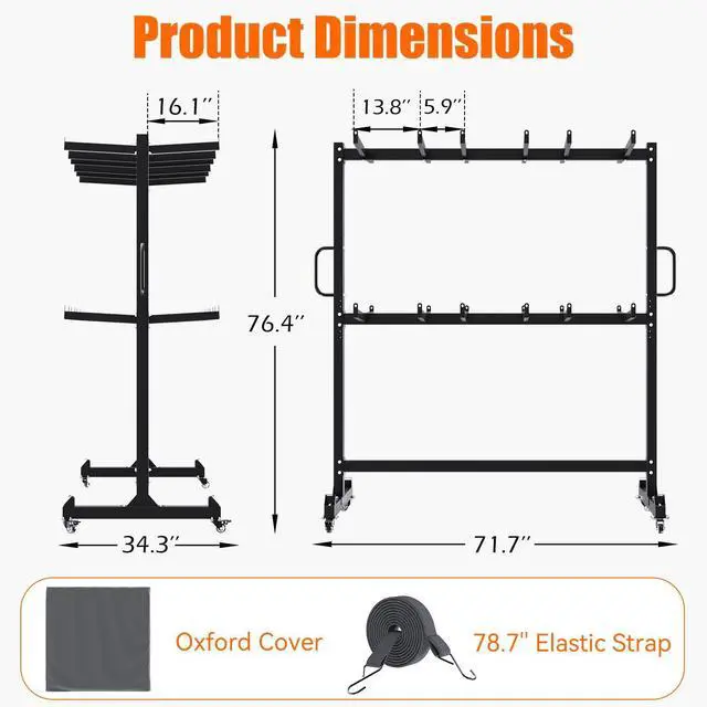 Alt view image 3 of 7 - Folding Chair Rack, Folding Chair Dolly Chair Cart for 84 Chairs or 12 Tables, Heavy Duty 1080LBS Weight Capacity Storage Rack with Swivel Wheels, Holder and Weatherproof Cover