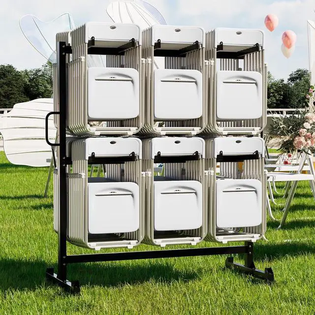 Alt view image 2 of 7 - Folding Chair Rack, Folding Chair Dolly Chair Cart for 84 Chairs or 12 Tables, Heavy Duty 1080LBS Weight Capacity Storage Rack with Swivel Wheels, Holder and Weatherproof Cover