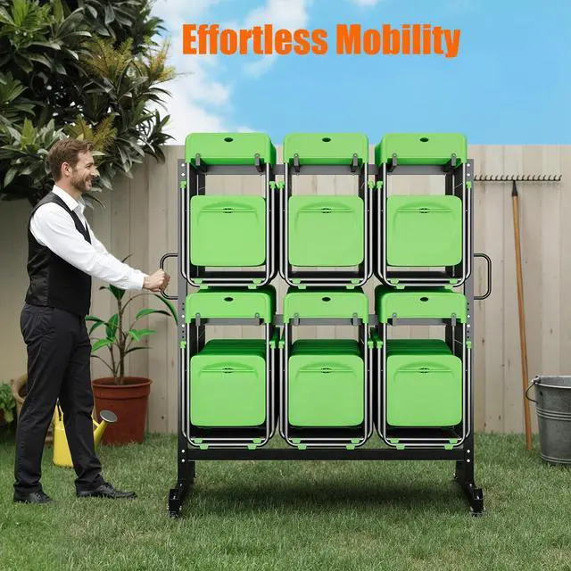 Alt view image 7 of 7 - Folding Chair Rack, Folding Chair Dolly Chair Cart for 84 Chairs or 12 Tables, Heavy Duty 1080LBS Weight Capacity Storage Rack with Swivel Wheels, Holder and Weatherproof Cover