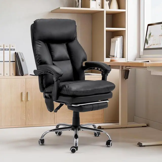 Main image of Ergonomic Office Chair, PU Leather Black | 6-Point Massage & Heating, Adjustable Executive Desk Chair, Retractable Footrest, Dual-Layer Soft Cushion