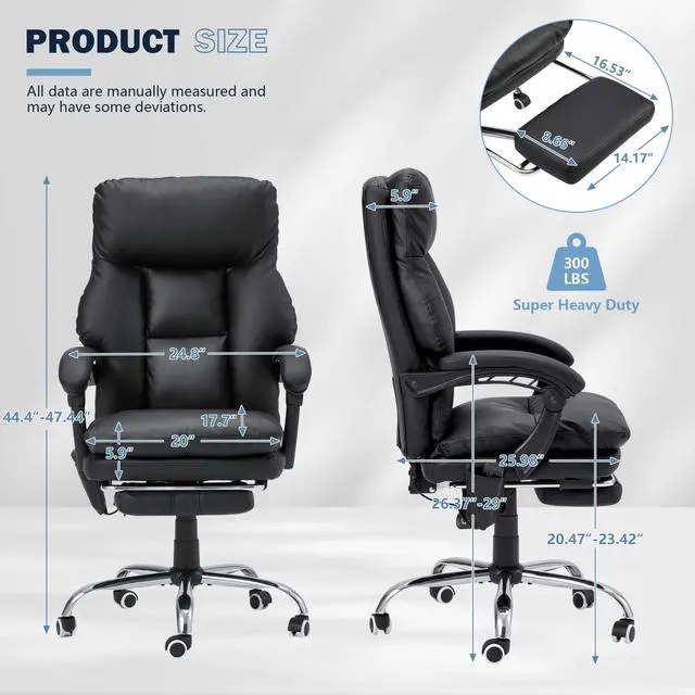Alt view image 3 of 7 - Ergonomic Office Chair, PU Leather Black | 6-Point Massage & Heating, Adjustable Executive Desk Chair, Retractable Footrest, Dual-Layer Soft Cushion