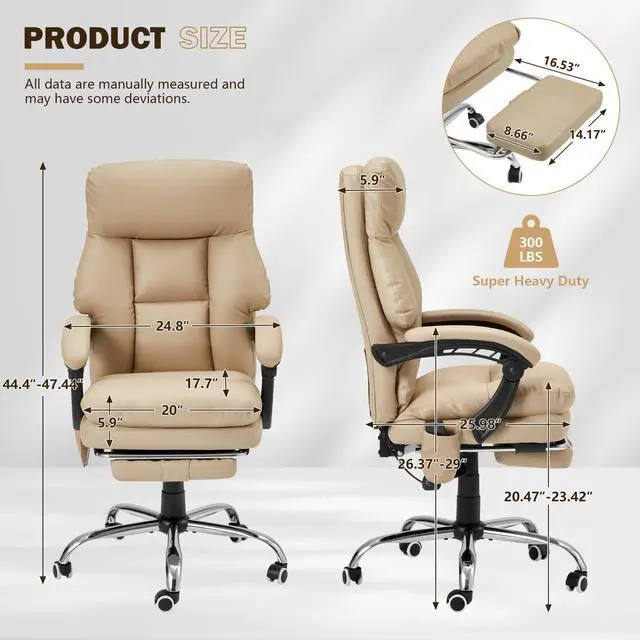 Alt view image 2 of 7 - Ergonomic Office Chair, Khaki | 6-Point Massage & Heating, Adjustable Executive Design, Retractable Footrest, Dual-Layer Soft Cushion, PU Leather