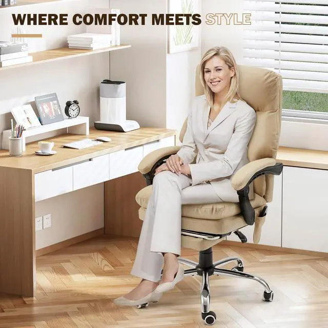 Alt view image 3 of 7 - Ergonomic Office Chair with 6-Point Massage & Heating, Adjustable Executive Desk Chair with Retractable Footrest, PU Leather Home Office Desk Chair for Home & Office (Khaki)
