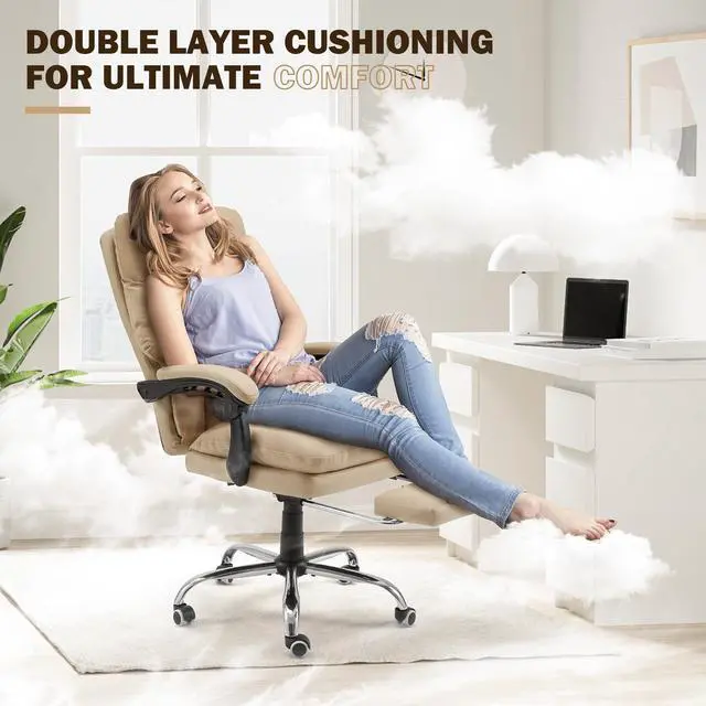 Alt view image 4 of 7 - Ergonomic Office Chair with 6-Point Massage & Heating, Adjustable Executive Desk Chair with Retractable Footrest, PU Leather Home Office Desk Chair for Home & Office (Khaki)