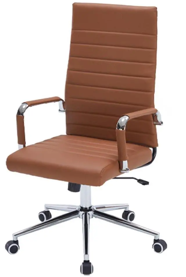 Main image of Brown Leather Ribbed Office High-Back Desk Conference Chairs with Wheels | Ergonomic High-Back Executive Chairs with Wheels Adjustable Swivel Computer Task Desk Chair with Arms and Thick Padded Seat