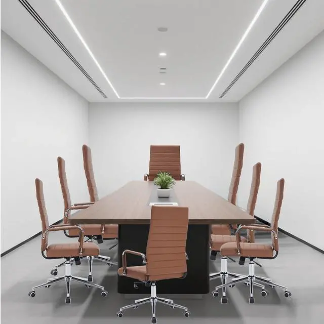 Alt view image 2 of 7 - Brown Leather Ribbed Office High-Back Desk Conference Chairs with Wheels | Ergonomic High-Back Executive Chairs with Wheels Adjustable Swivel Computer Task Desk Chair with Arms and Thick Padded Seat