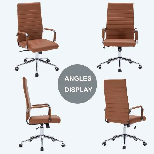 Alt view image 6 of 7 - Brown Leather Ribbed Office High-Back Desk Conference Chairs with Wheels | Ergonomic High-Back Executive Chairs with Wheels Adjustable Swivel Computer Task Desk Chair with Arms and Thick Padded Seat
