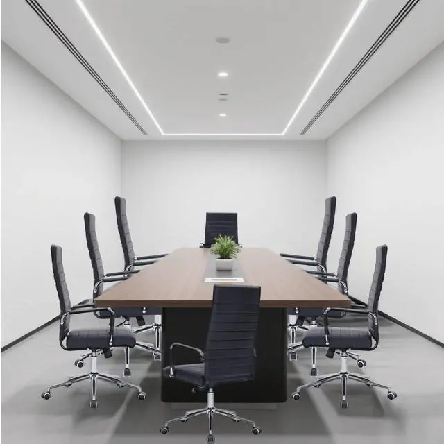 Alt view image 2 of 7 - Black Leather Ribbed Office High-Back Desk Conference Chairs with Wheels | Ergonomic High-Back Executive Chairs with Wheels Adjustable Swivel Computer Task Desk Chair with Arms and Thick Padded Seat