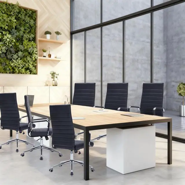 Alt view image 4 of 7 - Black Leather Ribbed Office High-Back Desk Conference Chairs with Wheels | Ergonomic High-Back Executive Chairs with Wheels Adjustable Swivel Computer Task Desk Chair with Arms and Thick Padded Seat