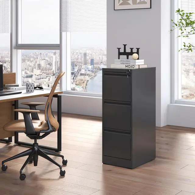 Alt view image 2 of 7 - 3 Drawers Vertical File Cabinet, Metal Filing Cabinets, Black | Lockable File Cabinet for Home Office, Suitable for Storing Legal/Letter Size Hanging File Folders, Anti-Tipping