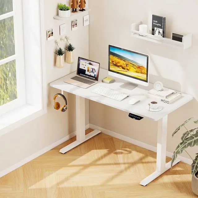 Alt view image 2 of 7 - Universal Wood Table Top, 48 x 24 inch Solid One-Piece Desk top for Standard & Sit to Stand Height Adjustable Home Office Desk Frame, Rectangular Countertop Tabletop with 2 Cable Holes, White