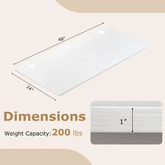 Alt view image 3 of 7 - Universal Wood Table Top, 48 x 24 inch Solid One-Piece Desk top for Standard & Sit to Stand Height Adjustable Home Office Desk Frame, Rectangular Countertop Tabletop with 2 Cable Holes, White