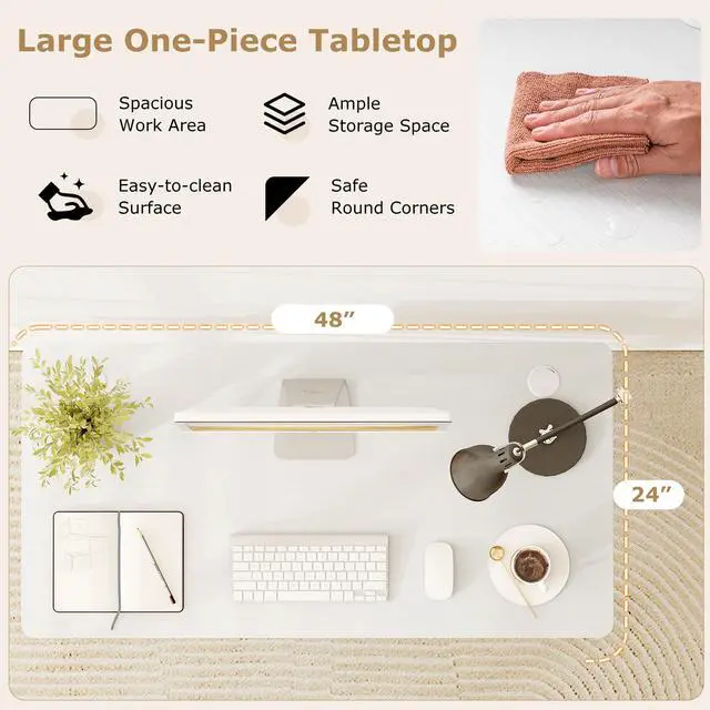 Alt view image 4 of 7 - Universal Wood Table Top, 48 x 24 inch Solid One-Piece Desk top for Standard & Sit to Stand Height Adjustable Home Office Desk Frame, Rectangular Countertop Tabletop with 2 Cable Holes, White