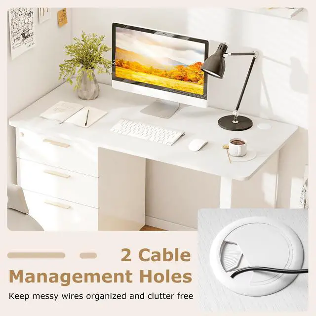 Alt view image 7 of 7 - Universal Wood Table Top, 48 x 24 inch Solid One-Piece Desk top for Standard & Sit to Stand Height Adjustable Home Office Desk Frame, Rectangular Countertop Tabletop with 2 Cable Holes, White