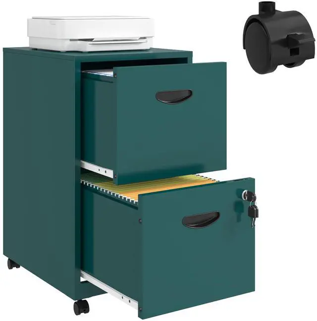 Main image of 2 Drawer File Cabinet with Lock,Metal Filing Cabinets with Wheels | Rolling File Cabinets for Home Office, Office File Cabinet, Mobile Filing Cabinet for Holding Letters and File Boxes,Green