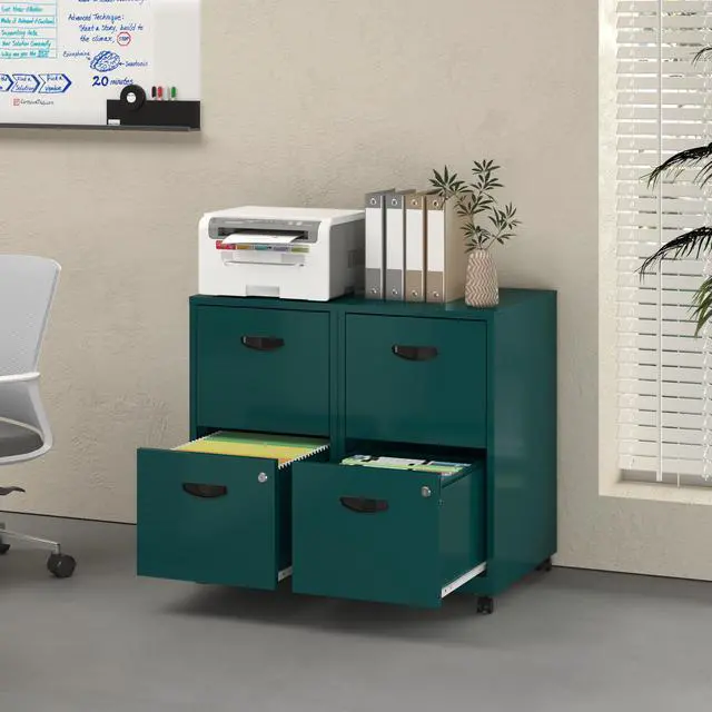 Alt view image 2 of 7 - 2 Drawer File Cabinet with Lock,Metal Filing Cabinets with Wheels | Rolling File Cabinets for Home Office, Office File Cabinet, Mobile Filing Cabinet for Holding Letters and File Boxes,Green