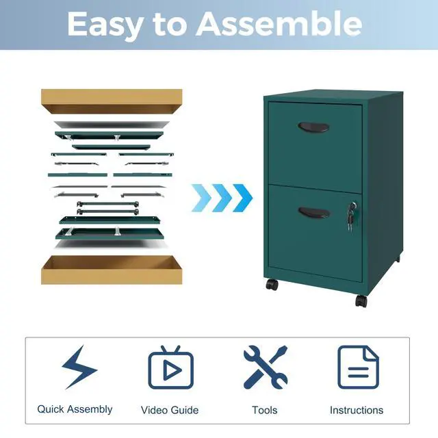 Alt view image 7 of 7 - 2 Drawer File Cabinet with Lock,Metal Filing Cabinets with Wheels | Rolling File Cabinets for Home Office, Office File Cabinet, Mobile Filing Cabinet for Holding Letters and File Boxes,Green