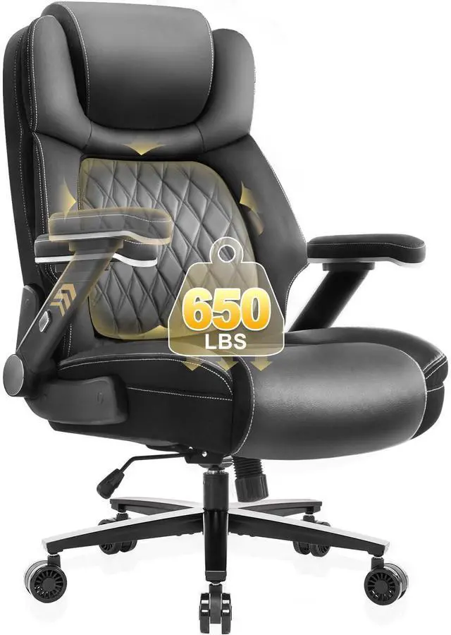 Main image of Big and Tall Office Chair, 650lbs Capacity Wide Office Chair for Heavy People, Ergonomic High Back Office Chair with Upgraded Quiet Rubber Wheel, 5D Flip Arms