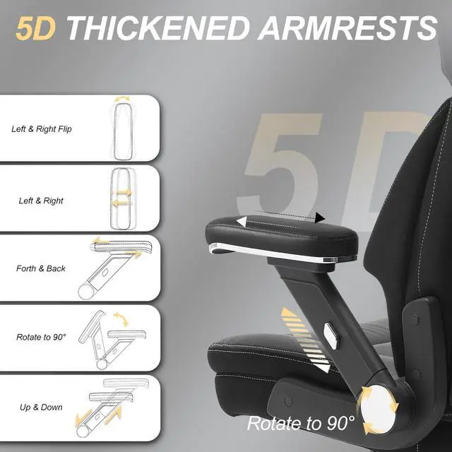 Alt view image 5 of 7 - Big and Tall Office Chair, 650lbs Capacity Wide Office Chair for Heavy People, Ergonomic High Back Office Chair with Upgraded Quiet Rubber Wheel, 5D Flip Arms