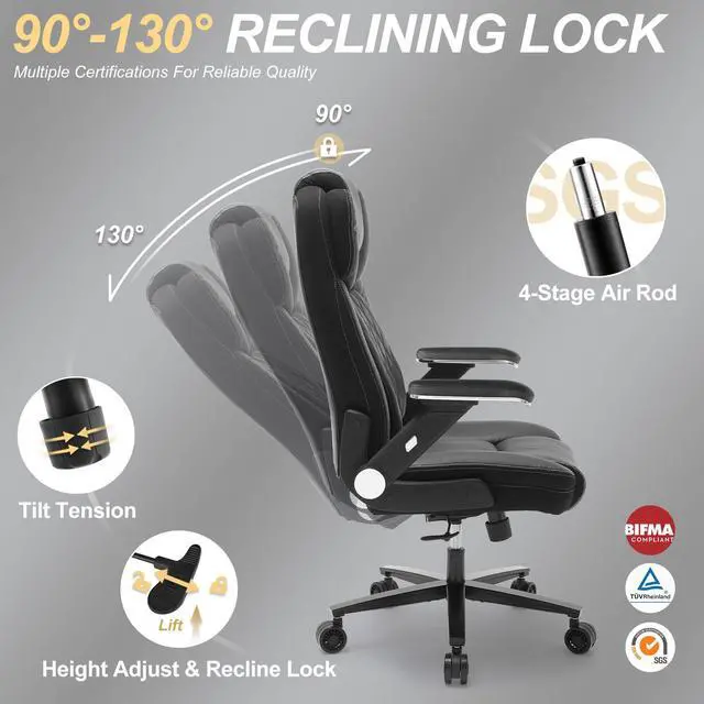 Alt view image 6 of 7 - Big and Tall Office Chair, 650lbs Capacity Wide Office Chair for Heavy People, Ergonomic High Back Office Chair with Upgraded Quiet Rubber Wheel, 5D Flip Arms