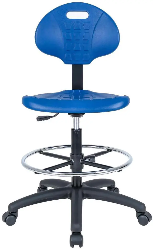 Main image of Drafting Stool Blue- Easy to Clean! Quick Ship. Ergonomic Polyurethane Chair. Seat Height Adjustable (23"-33") Heavy Duty Adjustable Footring for Home, Automotive, Lab, Cleanroom (Blue)