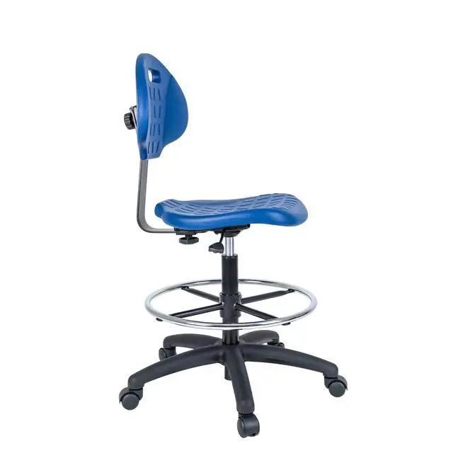 Alt view image 4 of 6 - Drafting Stool Blue- Easy to Clean! Quick Ship. Ergonomic Polyurethane Chair. Seat Height Adjustable (23"-33") Heavy Duty Adjustable Footring for Home, Automotive, Lab, Cleanroom (Blue)