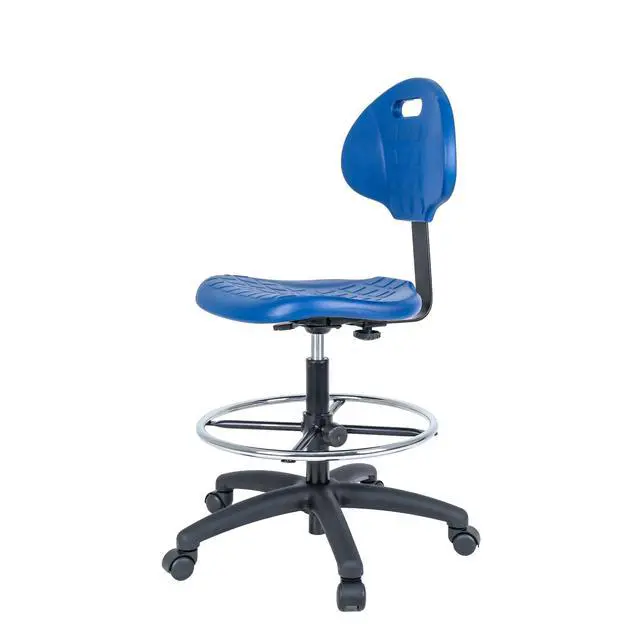 Alt view image 3 of 6 - Drafting Stool Blue- Easy to Clean! Quick Ship. Ergonomic Polyurethane Chair. Seat Height Adjustable (23"-33") Heavy Duty Adjustable Footring for Home, Automotive, Lab, Cleanroom (Blue)