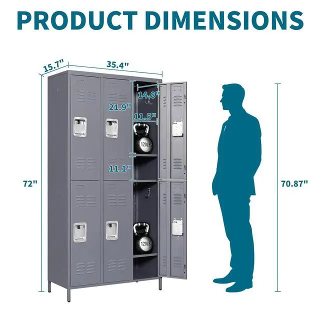 Alt view image 2 of 7 - 72" Height Metal Lockers for Employees with 6 Door,Heavy Duty | Steel Storage Locker with Card Slot for Home Office School Gym Garage,Locker with Lock for Sports,Employees,Assembly Required