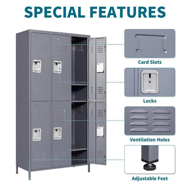 Alt view image 3 of 7 - 72" Height Metal Lockers for Employees with 6 Door,Heavy Duty | Steel Storage Locker with Card Slot for Home Office School Gym Garage,Locker with Lock for Sports,Employees,Assembly Required