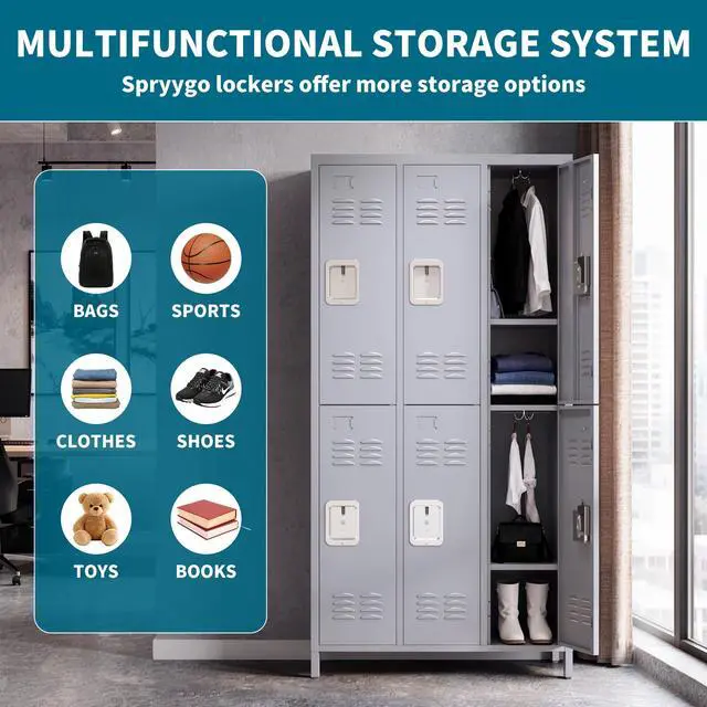 Alt view image 4 of 7 - 72" Height Metal Lockers for Employees with 6 Door,Heavy Duty | Steel Storage Locker with Card Slot for Home Office School Gym Garage,Locker with Lock for Sports,Employees,Assembly Required