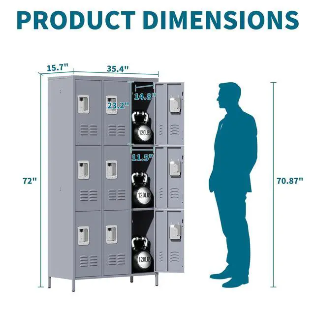 Alt view image 2 of 7 - 72" Height Metal Lockers for Employees with 9 Door,Heavy Duty | Steel Storage Locker for Home Office School Gym Garage,Locker with Lock for Sports,Employees,Assembly Required