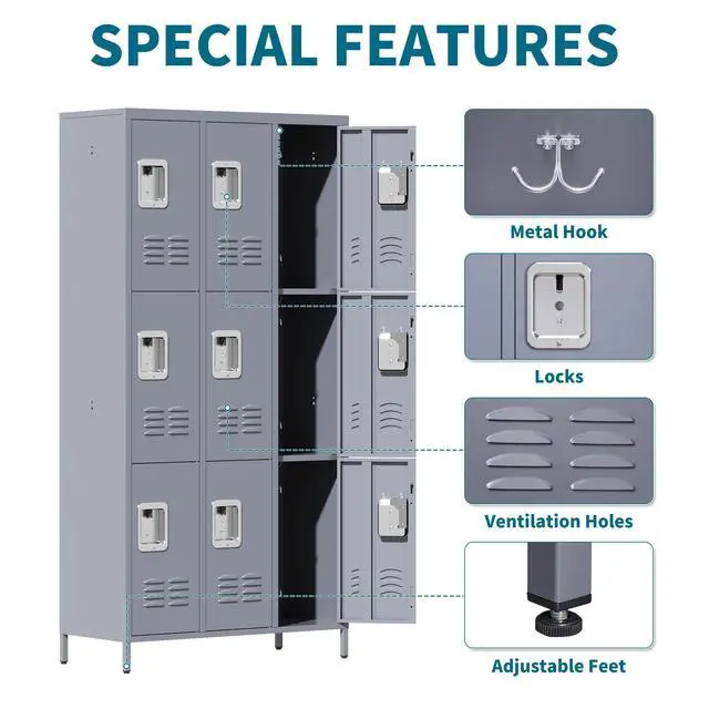 Alt view image 3 of 7 - 72" Height Metal Lockers for Employees with 9 Door,Heavy Duty | Steel Storage Locker for Home Office School Gym Garage,Locker with Lock for Sports,Employees,Assembly Required