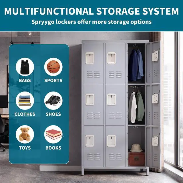 Alt view image 4 of 7 - 72" Height Metal Lockers for Employees with 9 Door,Heavy Duty | Steel Storage Locker for Home Office School Gym Garage,Locker with Lock for Sports,Employees,Assembly Required