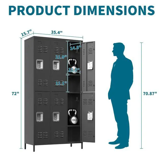 Alt view image 2 of 7 - 72" Height Metal Lockers for Employees with 6 Door,Heavy Duty | Steel Storage Locker with Card Slot for Home Office School Gym Garage,Locker with Lock for Sports,Employees,Assembly Required