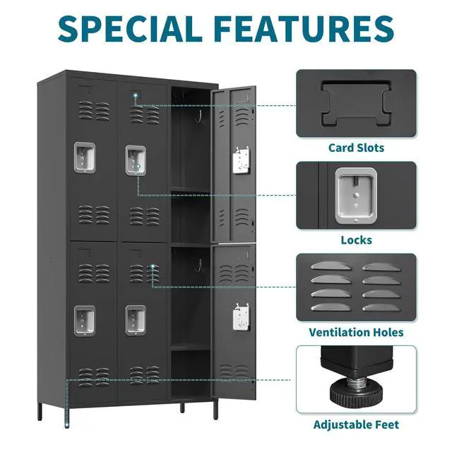 Alt view image 3 of 7 - 72" Height Metal Lockers for Employees with 6 Door,Heavy Duty | Steel Storage Locker with Card Slot for Home Office School Gym Garage,Locker with Lock for Sports,Employees,Assembly Required