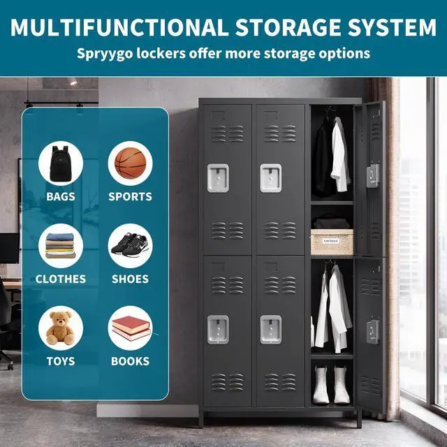 Alt view image 4 of 7 - 72" Height Metal Lockers for Employees with 6 Door,Heavy Duty | Steel Storage Locker with Card Slot for Home Office School Gym Garage,Locker with Lock for Sports,Employees,Assembly Required