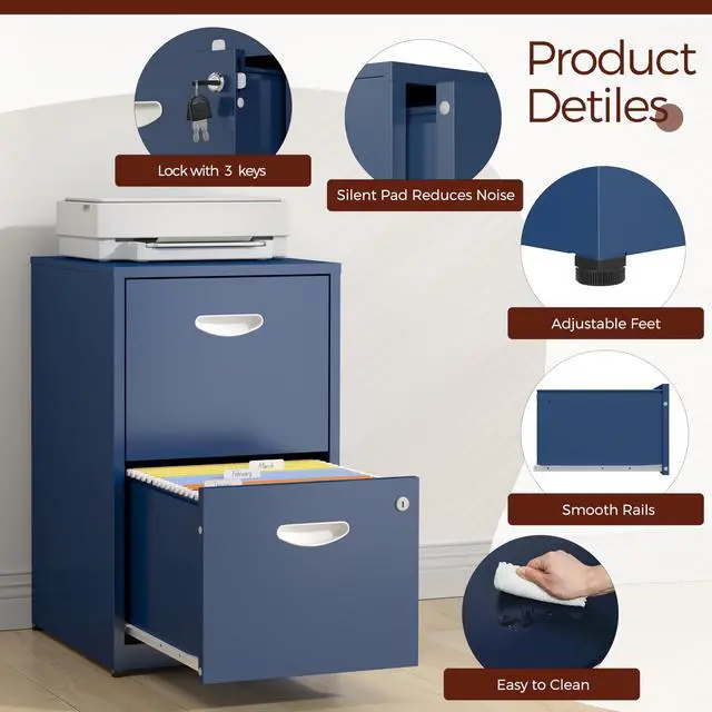 Alt view image 6 of 7 - 2 Drawer File Cabinet with Lock, Metal Filing Cabinet for Office | Small File Cabinets for Home Office, Under Desk Vertical File Cabinet Fit Hanging Files, Letter & A4 Documents