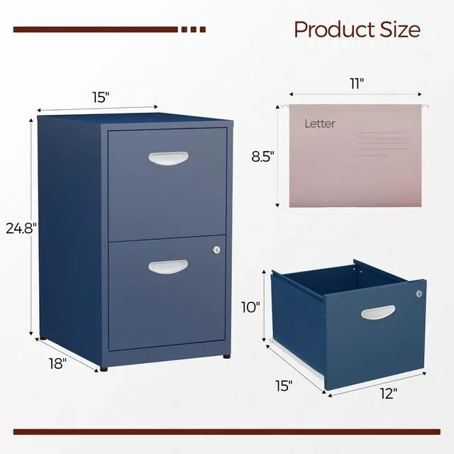 Alt view image 3 of 7 - 2 Drawer File Cabinet with Lock, Metal Filing Cabinet for Office | Small File Cabinets for Home Office, Under Desk Vertical File Cabinet Fit Hanging Files, Letter & A4 Documents