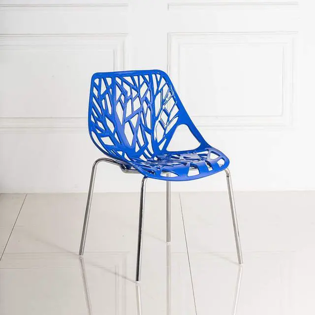 Alt view image 2 of 4 - Modern Stackable Dining Chair 4 Pack, Stacking Outdoor Chairs, Blue | Plastic Birch Sapling Chairs, Plastic Outdoor Patio Decorative Chairs, Multiple Use for Dining Living Room, Easy to Install