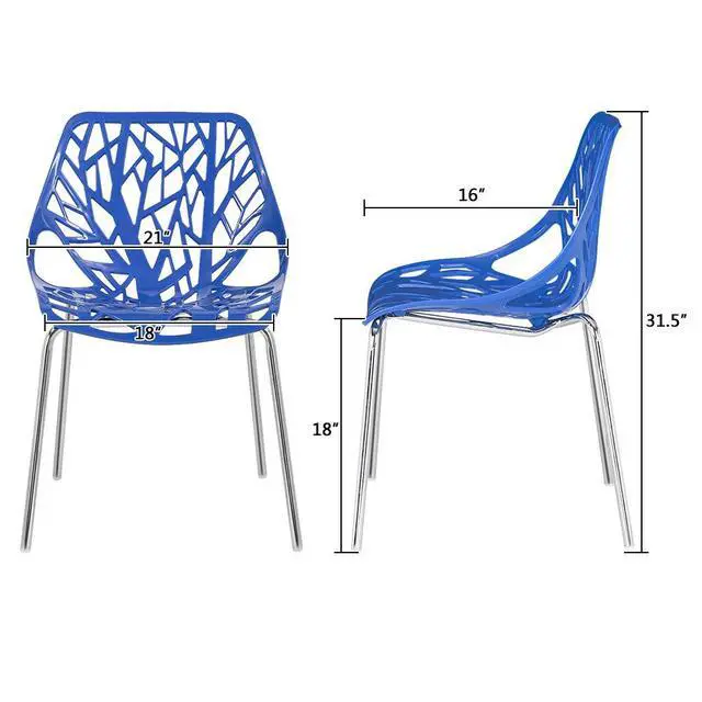 Alt view image 3 of 4 - Modern Stackable Dining Chair 4 Pack, Stacking Outdoor Chairs, Blue | Plastic Birch Sapling Chairs, Plastic Outdoor Patio Decorative Chairs, Multiple Use for Dining Living Room, Easy to Install