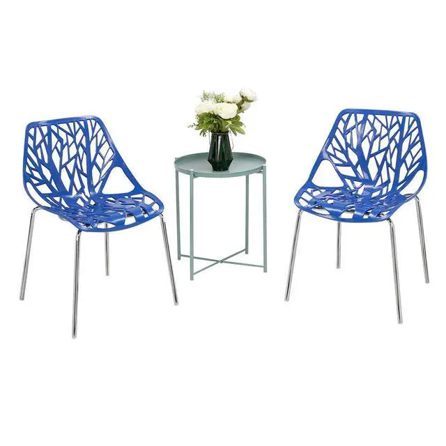 Alt view image 4 of 4 - Modern Stackable Dining Chair 4 Pack, Stacking Outdoor Chairs, Blue | Plastic Birch Sapling Chairs, Plastic Outdoor Patio Decorative Chairs, Multiple Use for Dining Living Room, Easy to Install