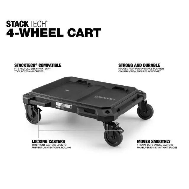Alt view image 2 of 7 - StackTech 4-Wheel Cart Tool Box Dolly with 4 Locking Casters | Heavy-Duty Rolling Base with Automatic Lock System & Tie-Down Points, Fits StackTech Toolboxes, Organizers & Coolers