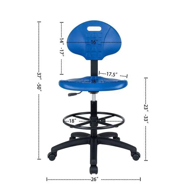 Alt view image 2 of 7 - ® Deluxe Polyurethane Drafting Lab Stool Chair, 18" Adjustable Footring, 10" Adjustable Height, 450 lbs seat Capacity, Heavy Duty (Blue)
