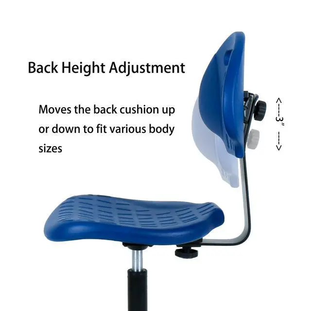 Alt view image 4 of 7 - ® Deluxe Polyurethane Drafting Lab Stool Chair, 18" Adjustable Footring, 10" Adjustable Height, 450 lbs seat Capacity, Heavy Duty (Blue)