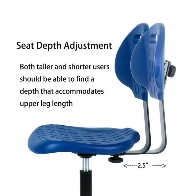 Alt view image 5 of 7 - ® Deluxe Polyurethane Drafting Lab Stool Chair, 18" Adjustable Footring, 10" Adjustable Height, 450 lbs seat Capacity, Heavy Duty (Blue)