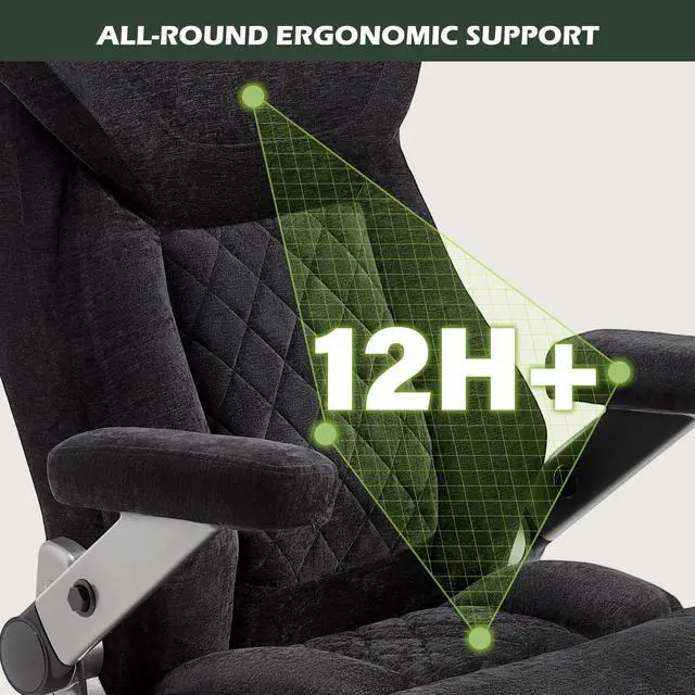 Alt view image 6 of 7 - 650lbs Big and Tall Office Chair with Thick Spring Cushion,5D Flip Arm Ergonomic Executive Office Chair Adjustable Lumbar Airbag&Extra Wide,Comfy Large Padded Heavy Duty Game Chair,Blackcloth